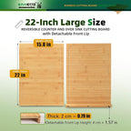BAMOTTO CRAFTBAMBOO 15.8x22 Inch Large Bamboo Cutting Board Sink Cover | Non-Slip Detachable Lip | Reversible with Juice Groove | Kitchen Countertop Board Noodle Board | Stovetop Cover