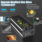 LVYUAN 4000 Watt Power Inverter 12V to 110V 120V for Vehicle, Solar Inverter System, Heavy Duty, RV, Truck, Off Grid,Camping with 4 AC Outlets, LCD Display, Wireless Remote Control, Car Power Inverter