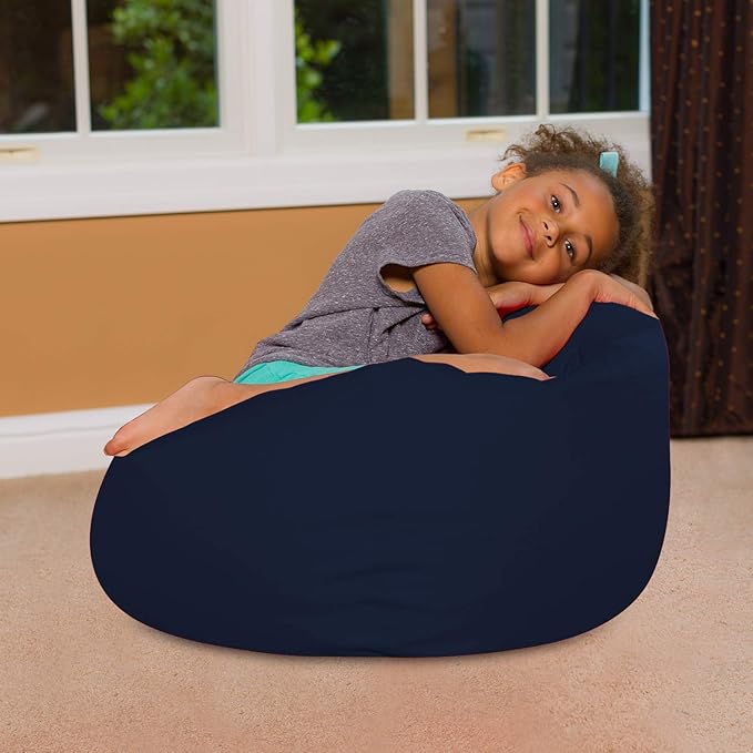 Posh Creations Bean Bag Chair for Kids, Teens, and Adults Includes Removable and Machine Washable Cover, Solid Navy Blue, 27in - Medium