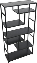 Household Essentials Black Oak Geometric Tall Open Book Shelf | Mid Century Modern Shelves