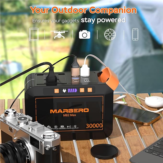 MARBERO Solar Generator 111Wh Portable Power Station with Solar Panel 30W Included Power Bank with AC Outlet 120W Surge for Home Outages Camping Outdoor Adventure Emergency