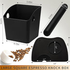 IAOSEN Large Square Knock Box Shock-absorbent Knock Box Espresso with Removable Knock Bar and Non-Slip Base Espresso Accessories for Home/Office (Large Black Knock Box with Tamper Mat)