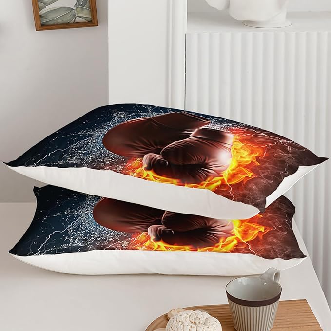 Axolotl Boxing Bedding Set Full,Sports Theme Comforter Set Boxing Gloves Pattern Bedding Set,Red Blue Cool Lightning Comforter Pugilism Games Bedding Set for Kids Boys Teens Men,1 Quilt 2 Pillowcases