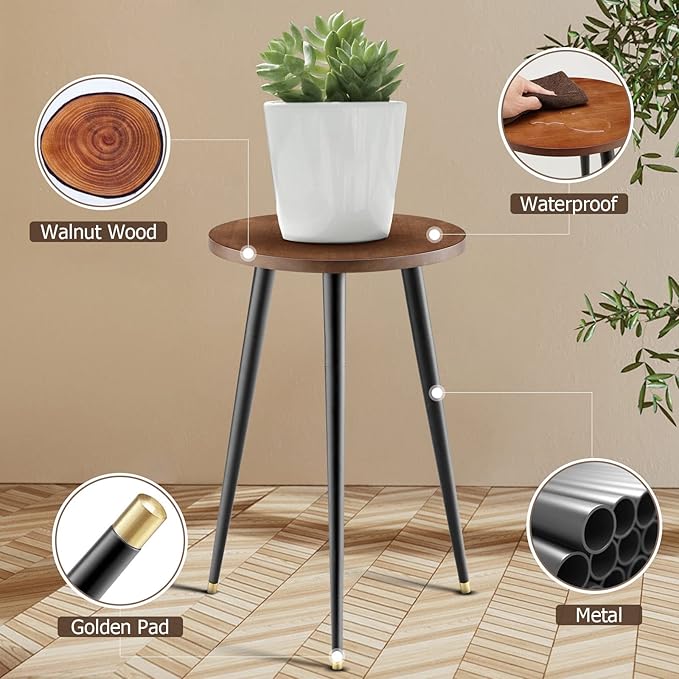 Tall Plant Stand Indoor, Mid Century Wood Plant Stand Plant Table for Flower Pots, Heavy Duty Metal Plant Holder, Modern Home Decor Small Round Side End Table (11.8"x20")
