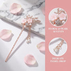 2 Pcs Rhinestone Pearl Flower Hair Stick Chinese Hair Chopsticks Vintage Tassel Hair Pin Chignon Pin Hair Styling Making Accessories for Women