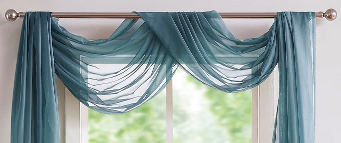 Warm Home Designs 55 x 144 Dusty Blue Sheer Window Scarf. AM D Blue 144" | Sheer Window Scarves Valances are Great As Wedding Arch Draping Fabric, Bed Canopy Or for Decorative Project.