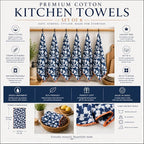 Printed Kitchen Dish Bar and Tea Towels Cotton, 18x28 inch with Trims, Cotton Dish Towel Sets (Allover Blue, Set of 6)