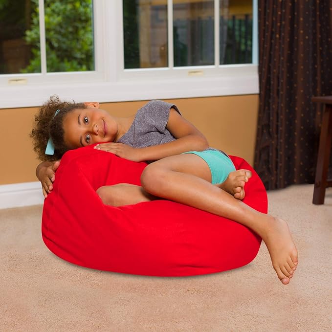 Posh Creations Bean Bag Chair for Kids, Teens, and Adults Includes Removable and Machine Washable Cover, Solid Red, 27in - Medium
