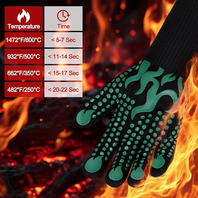 Comsmart BBQ Gloves, 1472 Degree F Heat Resistant Grilling Gloves Silicone Non-Slip Oven Gloves Long Kitchen Gloves for Barbecue, Cooking, Baking, Cutting