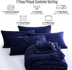 Ubauba 7pc Dark Blue King Comforter Set with Sheets, 7 Piece Pinch Pleating Bed in a Bag Royal Blue Bedding Comforters & Sets, Soft Fluffy Pintuck Bed Set (Navy,King)