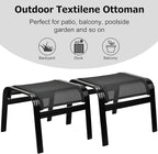 Patio Footstools Outdoor Foot Rest Aluminum Patio Ottomans Portable Seat Wicker Furniture Stackable Ottoman 2 Pieces Black