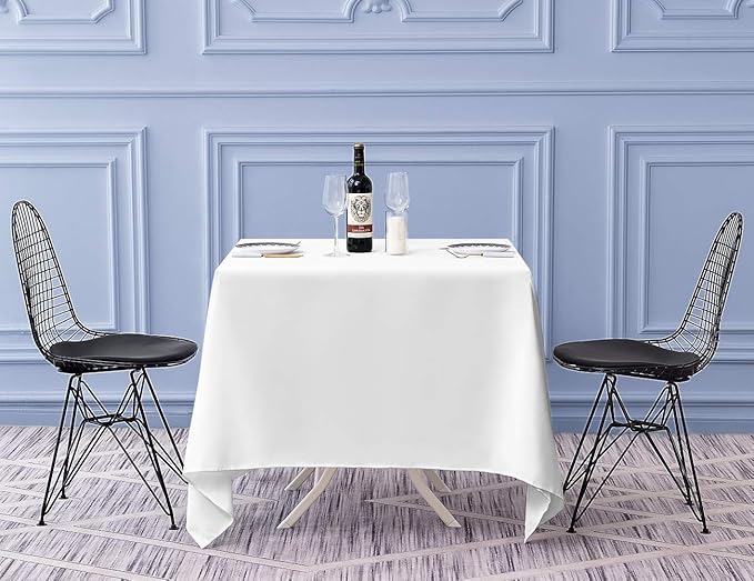 Surmente Square Tablecloth for Square or Round Tables 100% Polyester 85x85 Inch Table Cloth for Weddings, Banquets, or Restaurants (White)