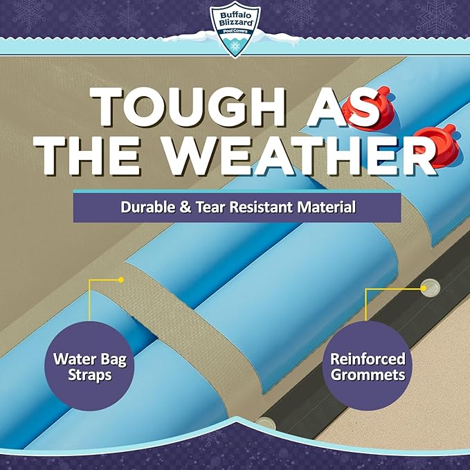 Buffalo Blizzard Supreme Plus 12 ft x 20 ft Rectangular Winter Pool Cover | Tan/Silver | Heavy Duty for Above Ground Swimming Pools | Easy Install | Cold & UV Resistant | Seasonal Debris Protection