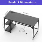 Computer Desk, 55 inches desk with 2 Shelves, Home Office Desk with USB/Type-C Charging Ports & Power Outlets, Study Table for Adults, Black
