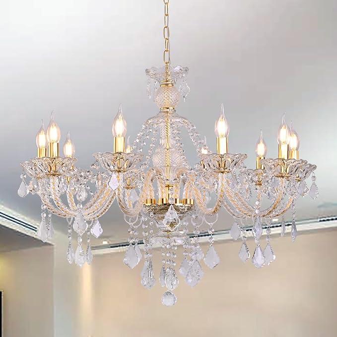 10-Light Crystal Chandelier Clear K9 Crystal Luxury Ceiling Light Fixture Flush Mount Pendant Lighting for Living Room Dining Room Bedroom Kitchen Hallway Entryway