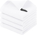 Homaxy 100% Cotton Waffle Weave Kitchen Dish Cloths, 4-Pack, White | 12 x 12 Inches, Ultra Soft Absorbent Dish Towels, Quick Drying Dish Rags with Hanging Loop