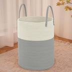 Large Woven Laundry Basket Hamper,60L Cotton Rope Storage Bin for Blankets,Toys and Clothes,Decorative Tall Nursery Hamper for Living Room,Baby Nursery,Bathroom and Bedroom,White and Grey