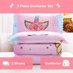 Unicorn Comforter Set Rainbow Soft Girls Unicorn Bedding with 1 Comforter 2 Pillowcases Pink Flower Unicorn Bedding Sets for Girls Twin Size