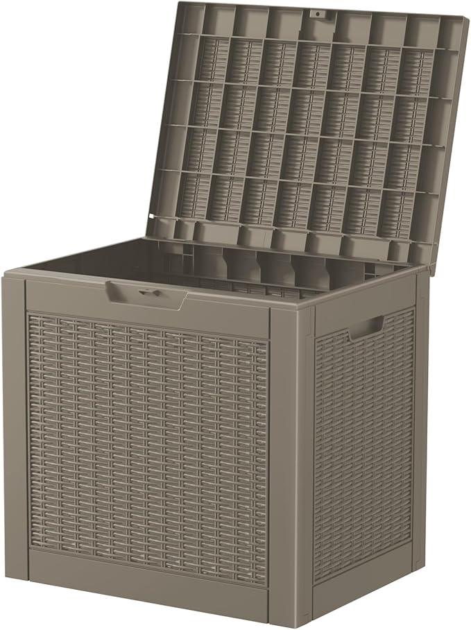 Resin Deck Box - 31 Gallon Lockable Outdoor Storage, Water-Resistant Indoor/Outdoor Bin for Package Delivery, Patio Cushions, Gardening Tools