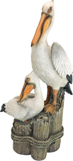 Design Toscano Coastal Decor Ocean's Perch Pelicans Garden Bird Statue, 9 Inch Wide, 24 Inch Tall, Cast Stone Resin, Full Color Finish