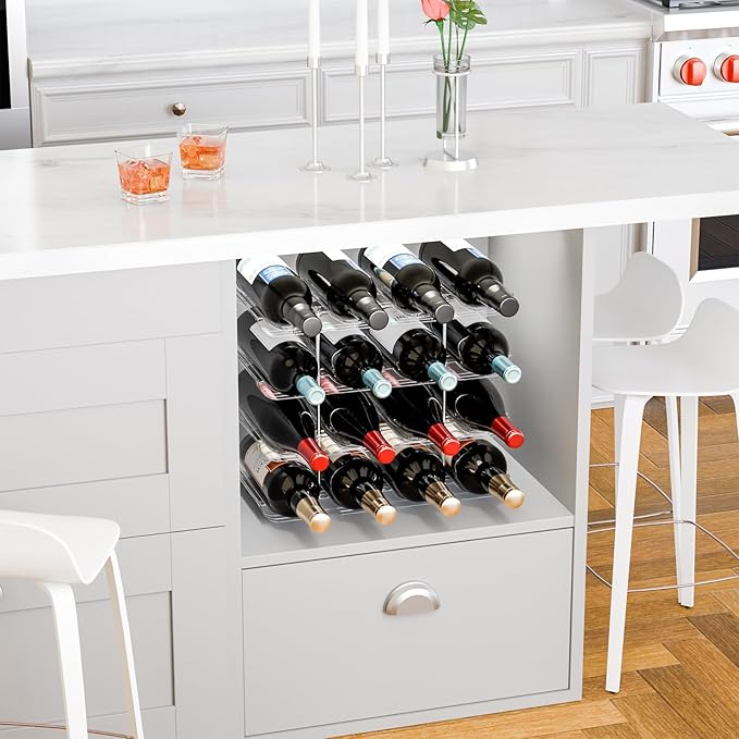 Yieach 4 Tier Stackable Wine Racks Countertop,Sturdy and Durable Wine Rack Free Standing Floor for Inside Cabinet,Clear Water Bottle Organizer and Wine Storage Racks Holder for Pantry,Table,Kitchen