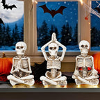 Newman House Studio Halloween Skeleton Decor - Realistic Meditating Skeleton Statues, Set of 3, 2*1.5*3.75 in Resin Indoor Zen Skull Decor