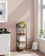 Bookcase Bookshelf, Narrow Book Shelf, Industrial Coner Shelf Storage Organizer, Slim Shelving Unit for Home Office, Living Room, Bedroom, Kitchen, 4-Tier Rustic Brown BC24401B