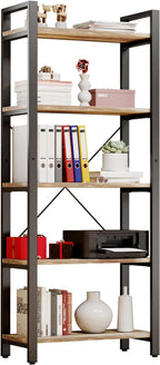 IRONCK Bookshelf 5-Tier Ladder Shelf 110lbs/shelf Vintage Industrial Style Bookcase for Home Decor, Office Decor