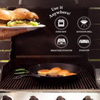 Cast Iron Skillet + Pan Scraper - 15"-Inch Pre-seasoned Frying Pan + Heat-Resistant Silicone Handle Grip - Oven-Safe Kitchen Cookware - Indoor/Outdoor Use - Camping, Grilling, BBQ, Open Fire Safe