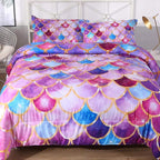 ENCOFT Girls Comforter Sets Full Size, Pink and Purple 3D Mermaid Scale Comforter Set 3 Pieces with Pillow Shams, No Sheet, Full Size Kids Bedding Set, Girls Bedroom Decor