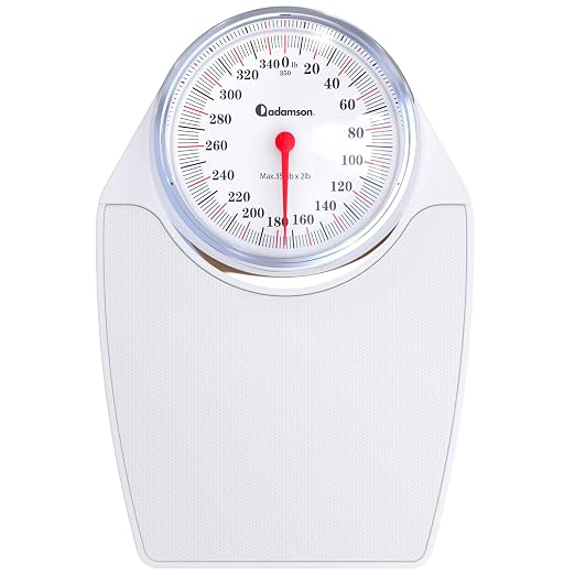 Adamson A24 Scales for Body Weight - Up to 350 LB - New - Anti-Skid Rubber Surface Extra Large Numbers - High Precision Bathroom Scale Analog - Durable with 20-Year Assurance - White