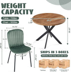 37 Inch Round Dining Table Set for 4, Modern Small Circle Kitchen Coffee Set for Apartment Living Room Office, Save Space(1 Imitation Wooden Table + 4 Green Velvet Chairs)