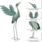 Crane Statues for Outdoor, Metal Heron Garden Statues Bird Yard Art, Standing Sculptures for Yard Lawn Pond Garden Decor, 38-42 Inch Set of 2, Cyan