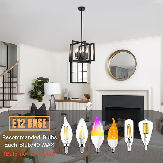 ANKYLHUA Black Chandelier,6-Lights Ceiling Light Fixture E12,Adjustable Hight Pendant Lights Kitchen Island,Chandeliers for Dining Room Bedroom,Entryway,Foyer