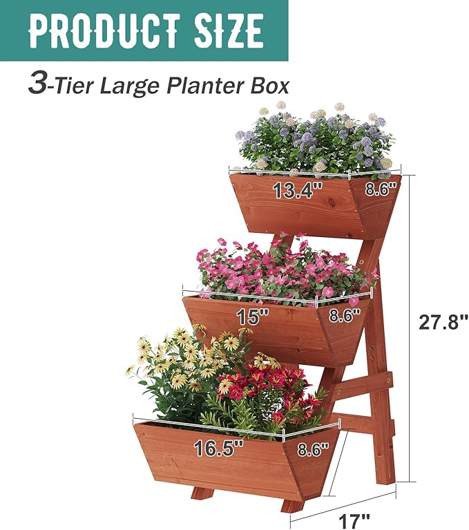 Raised Garden Bed, 3 Tier Small Vertical Garden Planter for Indoor & Outdoor, Raised Planter Box with Legs, Garden Planter Box for Flowers/Vegetables/Plants