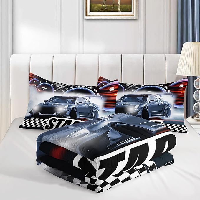 Axolotl Race Car Comforter Set Full Size,Extreme Sports Bedding Set for Boys Teens Kids Girls Room Decor,Cool Speed Luxury Car Quilt Bed Set with 1 Comforter 2 Pillowcases Car Racing Gifts