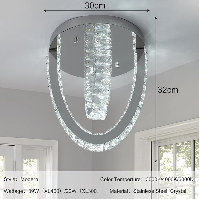 Modern Crystal Ceiling Light Chandelier, Flush Mount Lighting Fixture Pendant Ceiling Lamp Light for Living Room Bedroom Dining Room Hallway
