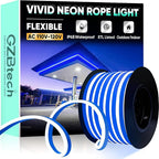 GZBtech Flexible LED Neon Rope Lights 50FT,AC 110-120V Waterproof Strip Light, 120 LEDs/M Cuttable Connectable Neon Lighting for Indoor Outdoor Home Decor/Commercial Building Use-Blue 15M