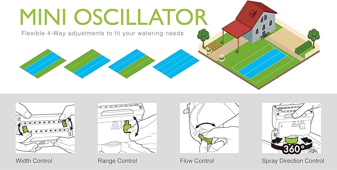 Eden 95124 Adjustable 4-Way Mini Turbo Oscillating Sprinkler W/Quick Connect Starter Set, Covers up to 4,069 sq. ft. Heavy Weight Base