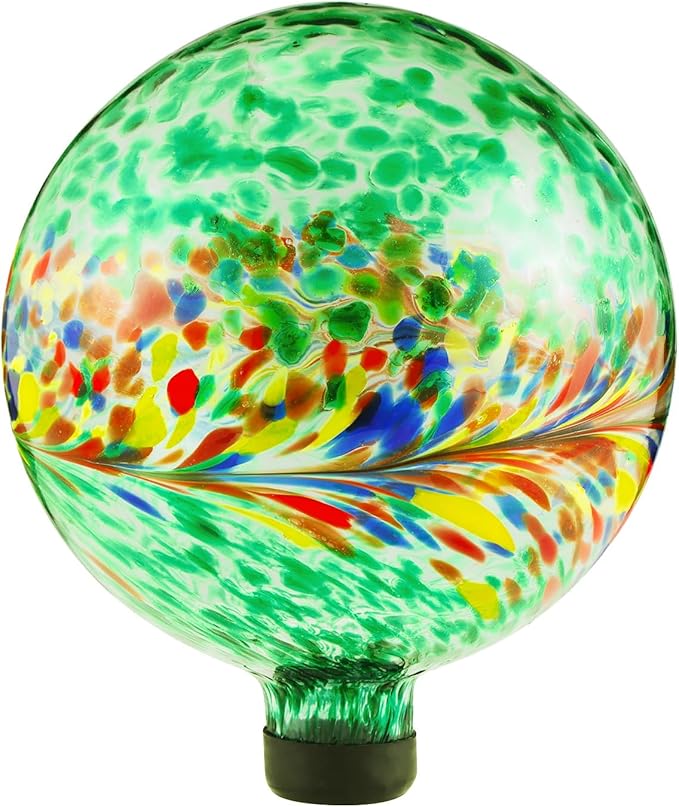 VOREEN 10-Inch Glass Gazing Ball, Outdoor Gazing Globe, Handmade Reflective Ball Yard Decoration for Homes, Patio, Lawn and Gardens, Gift for Mom Wife Friend, Phoenix Tail Design, Green