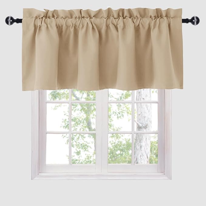 Hiasan Blackout Valance Curtains for Solid Room Darkening Rod Pocket Valances for Windows, 42 x 12 Inches Length, Biscotti Beige, 1 Panel