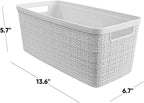Curver Jute Decorative Plastic Organization and Storage Basket Perfect Bins for Home Office, Closet Shelves, Kitchen Pantry and All Bedroom Essentials, Slim, White, Set of 8