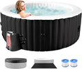 Round Inflatable Hot Tub, 2-4 Person Portable Blow up Hot Tub, Leak-Proof PVC Outdoor Spa with 120 Air Jets, Insulated Cover & Heater Pump, 71” X 71” X 25”