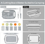 Gintan Camping Cutting Board, 9-in-1 Collapsible Chopping Board with Colander, Outdoor-Kitchen Vegetable Washing Basket for Campers, Camping Gifts Camping Accessories for RV Campers (Gray)