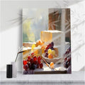 Warm Sunlit Cheese and Grapes Still Life Wall Decor,Soft Impressionist Food Scene for Cozy Kitchen or Dining Room Home Decor,12''x18'' Framed Modern Canvas Wall Art