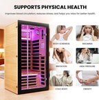 Sauna Indoor Far Infrared Saunas Home 1 Person Canadian Hemlock 1450W Low-EMF Dry Spa Sauna with Oxygen Bar, 7 Color Therapy, 7 Heating Plates, Intelligent Control Panel, Speakers (33.5*33.5*69 IN)