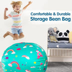 Lukeight Unicorns Stuffed Animal Storage Bean Bag Chair Cover for Kids, Unicorns Zipper Beanbag Chair Cover for Organizing Toddler & Kids' Rooms Plush Toys (Rainbow Green, Large)