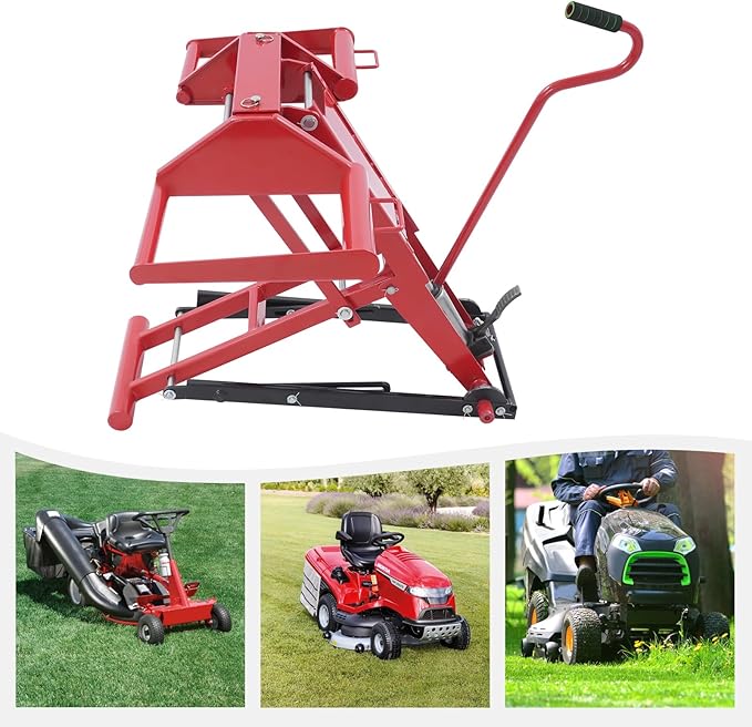 Lawn Mower Lift, 350Lbs Lawn Mower Lift Carbon Steel Hydraulic Lift Jack Lawnmower Lift Tool Adjustable Lawnmower Lifts w/Hydraulic Foot Pedal for Garden Tractors All-Terrain Maintenance and Repair
