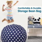 Lukeight Stuffed Animal Storage Bean Bag Chair Cover for Kids, Zipper Beanbag Chair Cover for Organizing Toddler & Kids' Rooms Plush Toys (Stars Navy, X-Large)