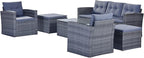 Merax Furniture 6-Piece All-Weather PE Rattan Patio Outdoor Conversation Set with Coffee Table,Wicker Sofas,Ottomans,Removable Cushions,Grey